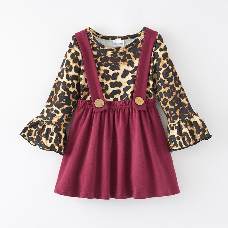 (In Stock L15-4-1)Girls Fall Leopard Print Slip Dress
