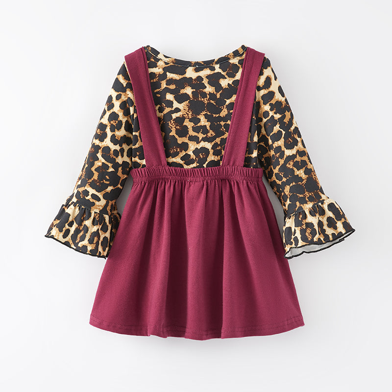 (In Stock L15-4-1)Girls Fall Leopard Print Slip Dress