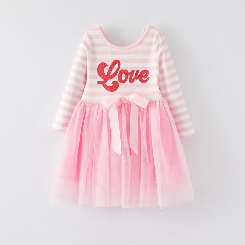 (In Stock)Girls Valentine's Day Print Tulle Dress
