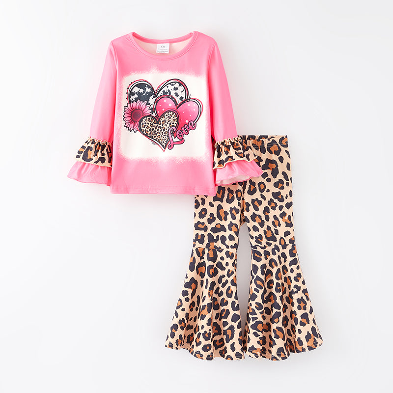 (In Stock G22-5-1)Girls Valentine's Day Print Outfit Set