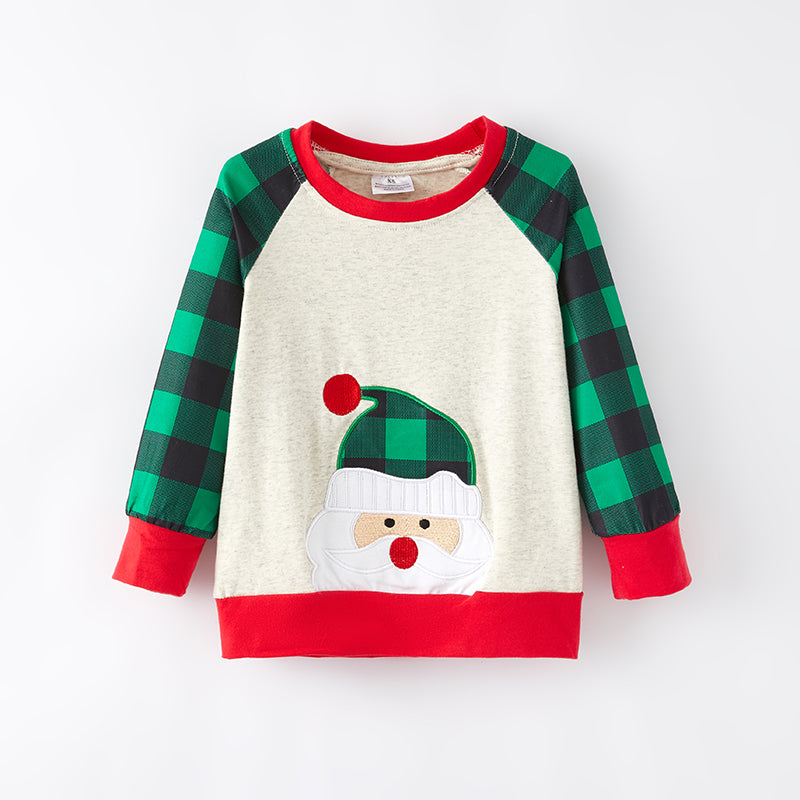 (In Stock G7-2-2)Boys Christmas Santa Applique Top