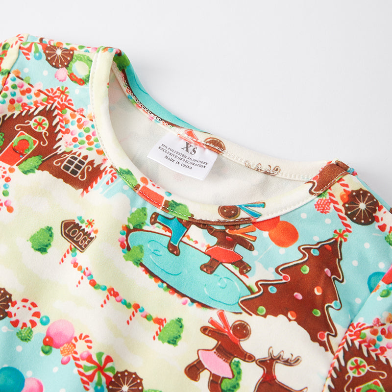 (In Stock G9-1-1)Girls Christmas Gingerbread Man Print Dress