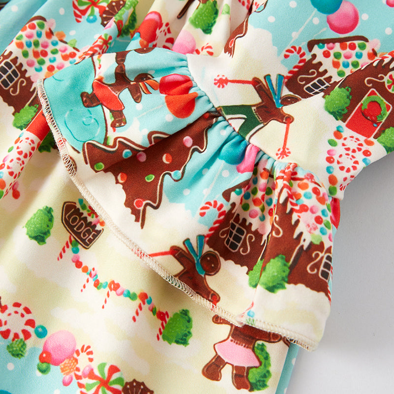 (In Stock G9-1-1)Girls Christmas Gingerbread Man Print Dress