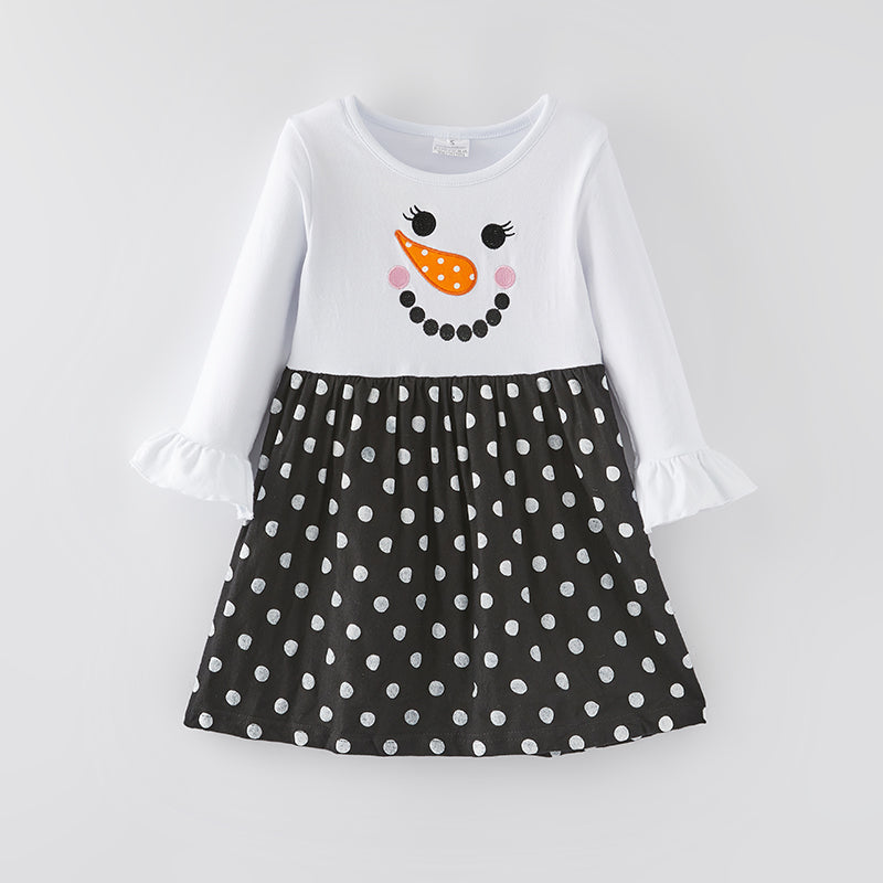 (In Stock G8-3-3)Girls Christmas Snowman Applique Dress