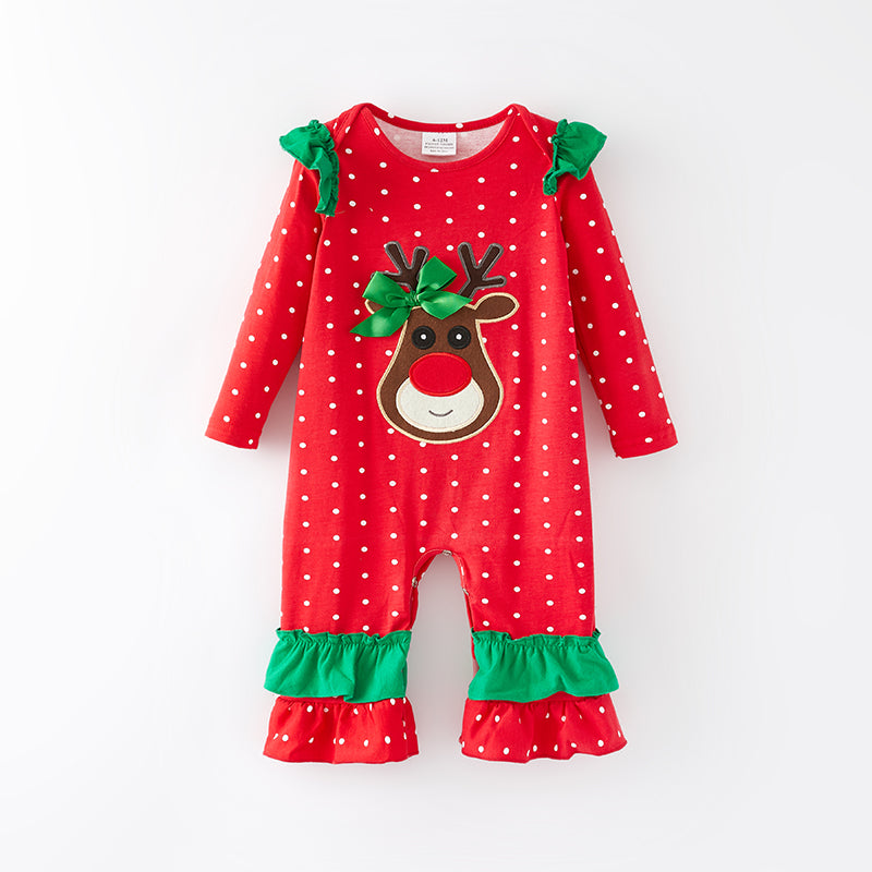 (In Stock L36-1-2)Baby Girls Christmas Elk Applique Romper