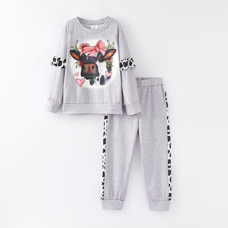 (In Stock G25-1-1)One Pack(13 Pieces total) Girls Valentine's Day Cow Print Outfit Set