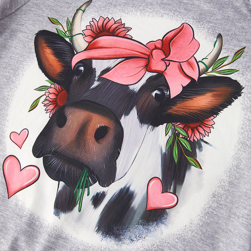 (In Stock G25-1-1)One Pack(13 Pieces total) Girls Valentine's Day Cow Print Outfit Set
