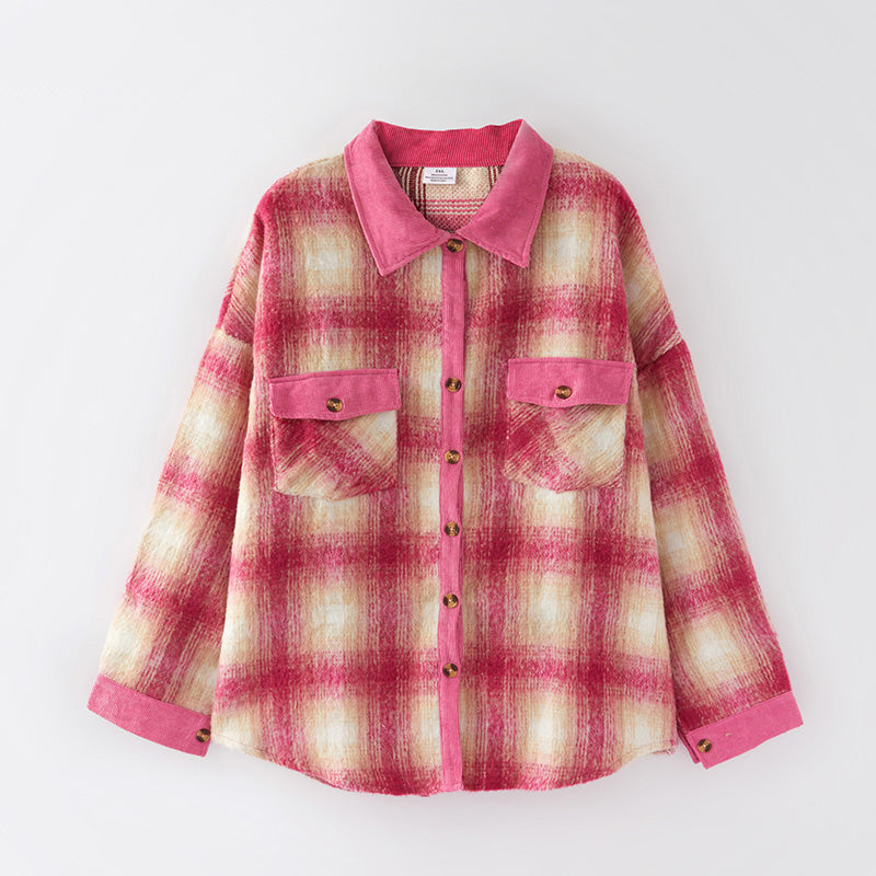 (In Stock Q8-4-1)Adults Fall and Winter Pink Plaid Coat