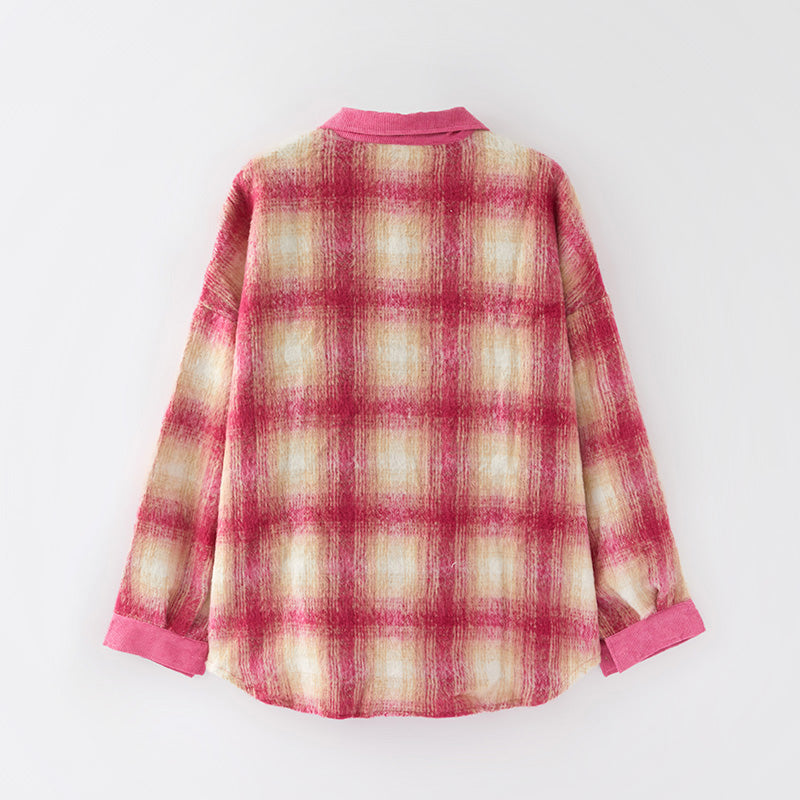 (In Stock Q8-4-1)Adults Fall and Winter Pink Plaid Coat