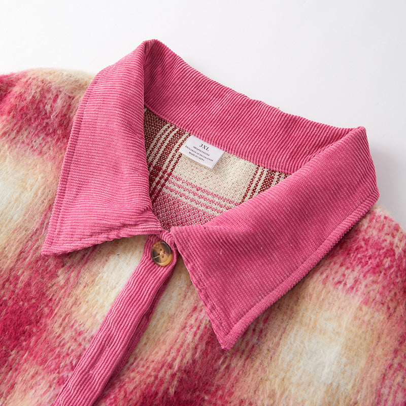 (In Stock Q8-4-1)Adults Fall and Winter Pink Plaid Coat