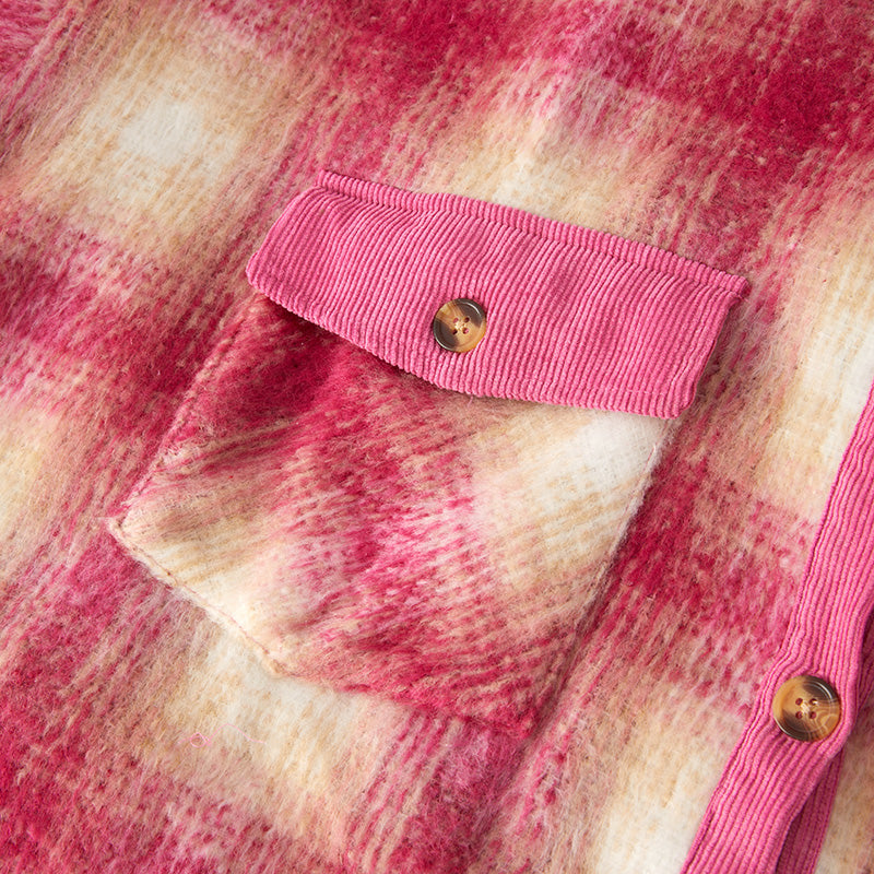 (In Stock Q8-4-1)Adults Fall and Winter Pink Plaid Coat