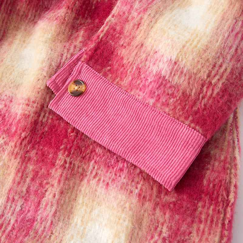 (In Stock Q8-4-1)Adults Fall and Winter Pink Plaid Coat