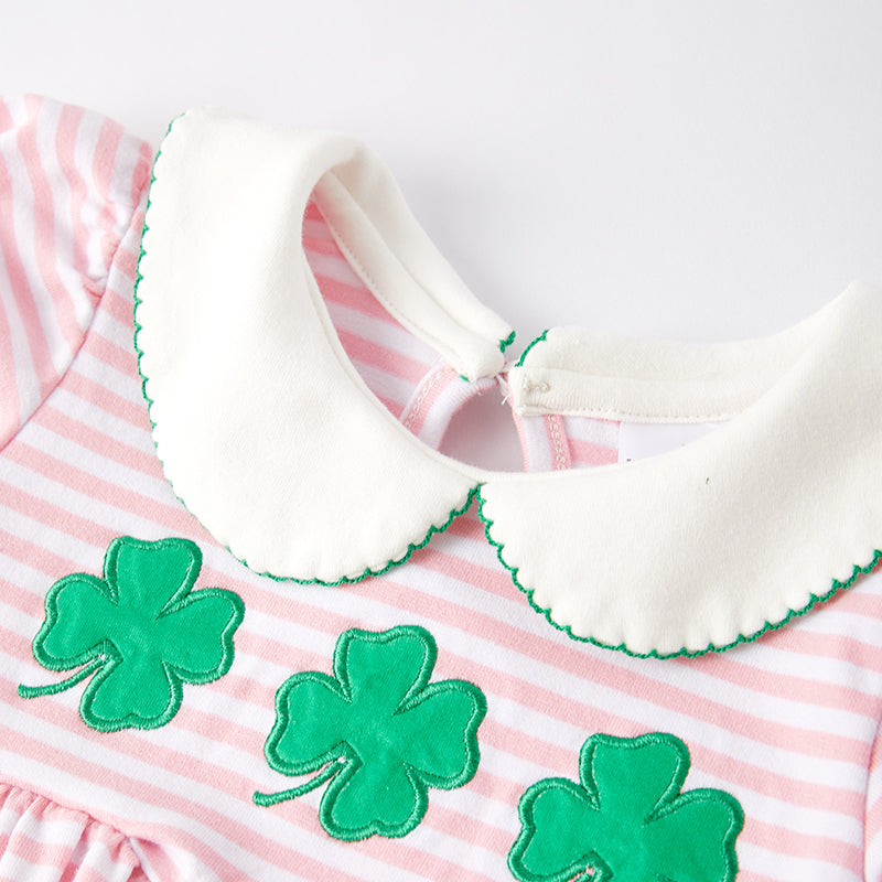 (In Stock G22-4-1)Girls St.Patrick's Day Shamrock Applique Stripe Dress