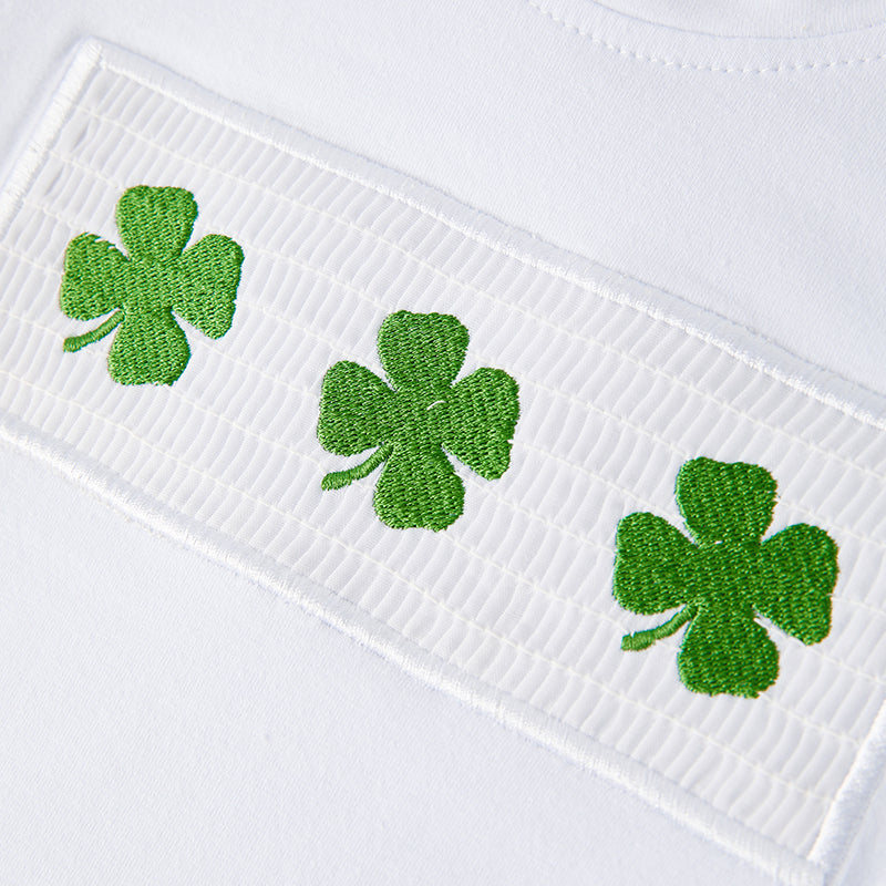 (In Stock G25-3-1)Boys St.Patrick's Day Shamrock Embroidery Smocked Outfit Set