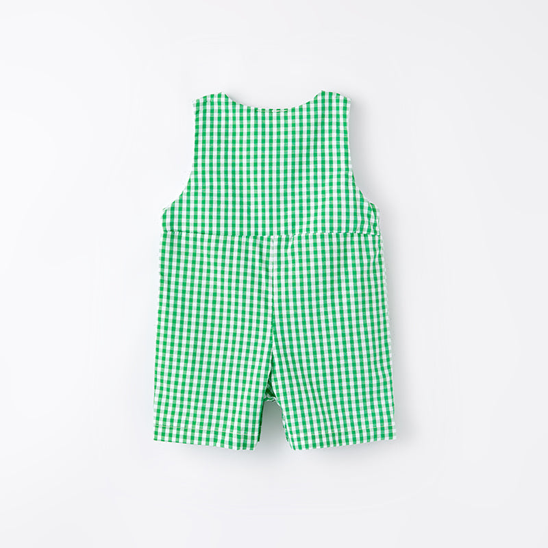 (In Stock G23-3-1)Baby Boys St.Patrick's Day Shamrock Embroidery Smocked Romper