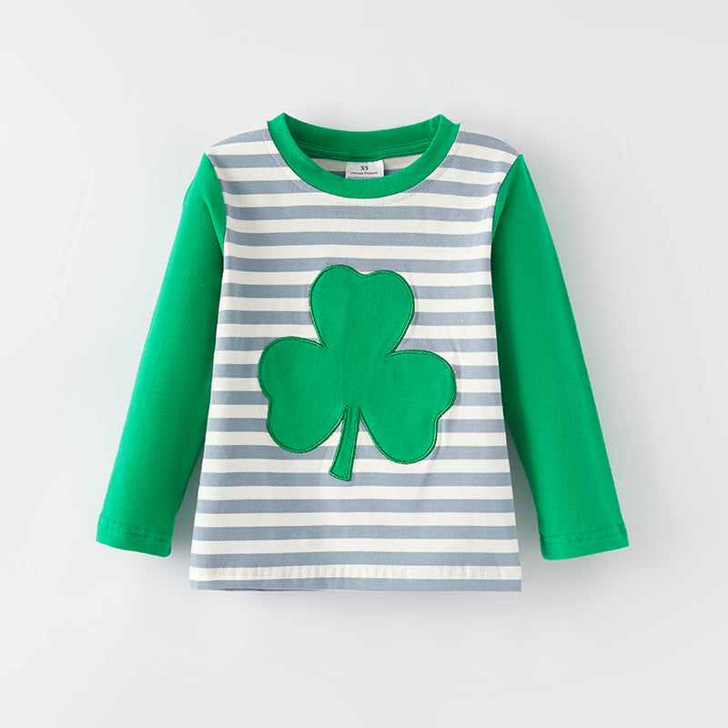 (In Stock G22-5-1)Boys St.Patrick's Day Shamrock Applique Cotton Top