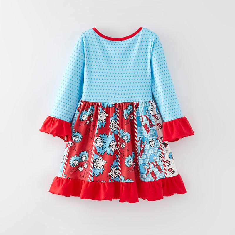 (In Stock L32-1-1)Girls Spring DR SEUSS Print Dress
