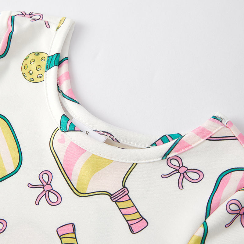 (In Stock A4-3-1)Girls Pickleball Coquette Bow Print Milk Silk Dress