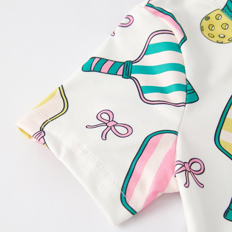 (In Stock A4-3-1)Girls Pickleball Coquette Bow Print Milk Silk Dress