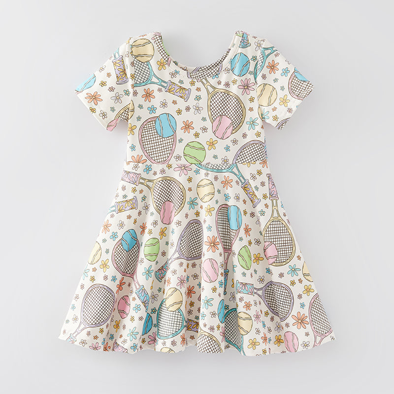 (In Stock A4-3-2)Girls Tennis Print Milk Silk Dress