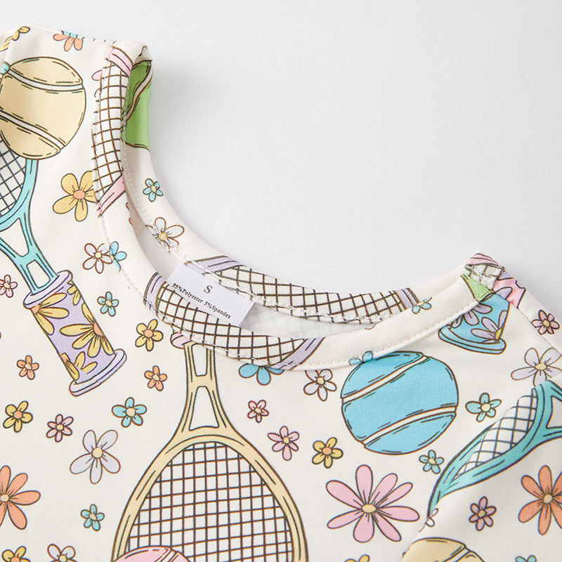 (In Stock A4-3-2)Girls Tennis Print Milk Silk Dress