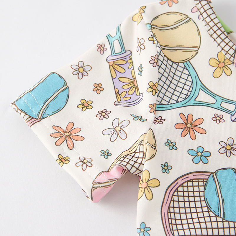 (In Stock A4-3-2)Girls Tennis Print Milk Silk Dress