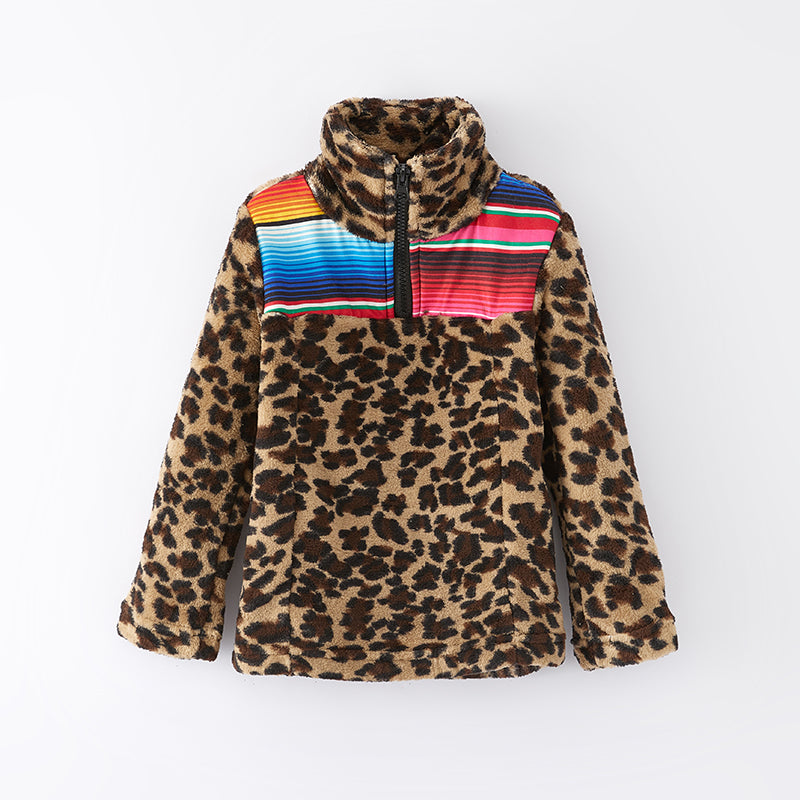 (In Stock L15-4-1)Girls Fall and Winter Leopard Plush Coat