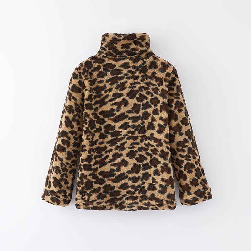 (In Stock L15-4-1)Girls Fall and Winter Leopard Plush Coat