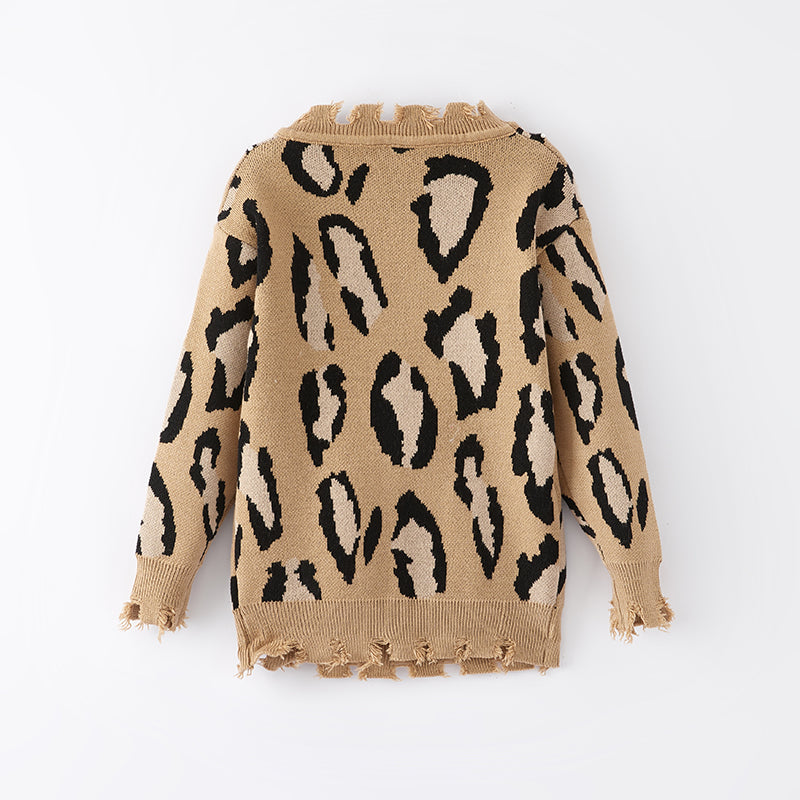(In Stock L15-1-1)Girls Fall Leopard Print Sweater