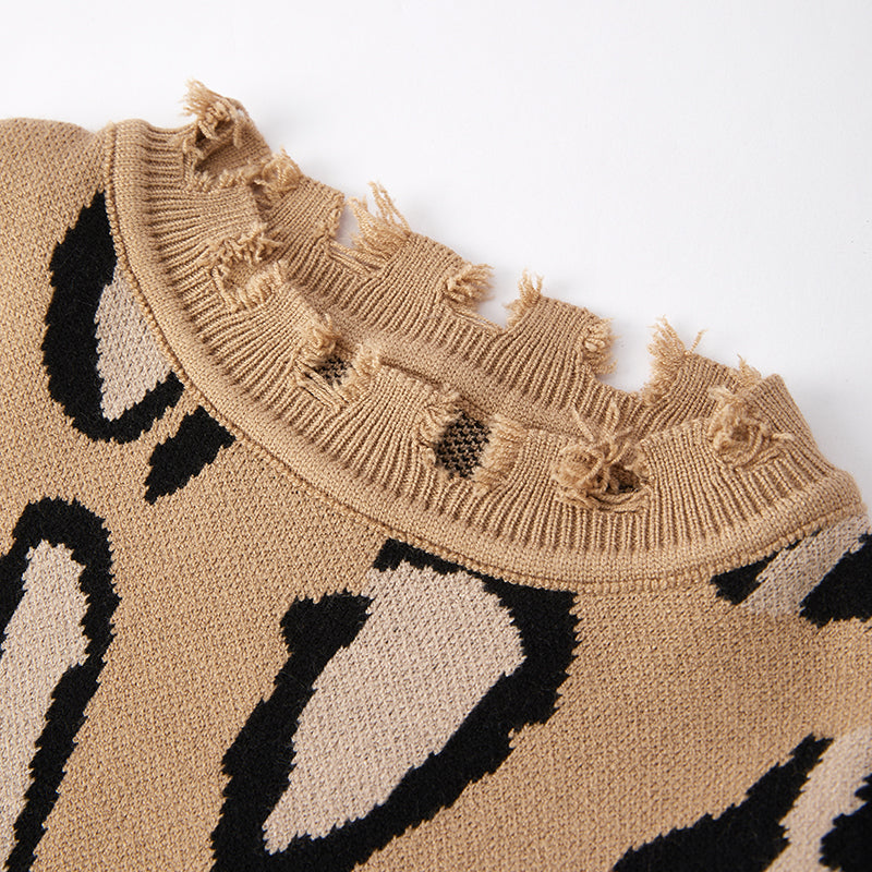 (In Stock L15-1-1)Girls Fall Leopard Print Sweater