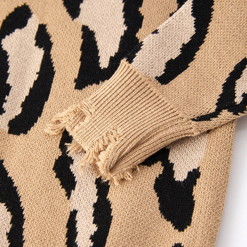 (In Stock L15-1-1)Girls Fall Leopard Print Sweater