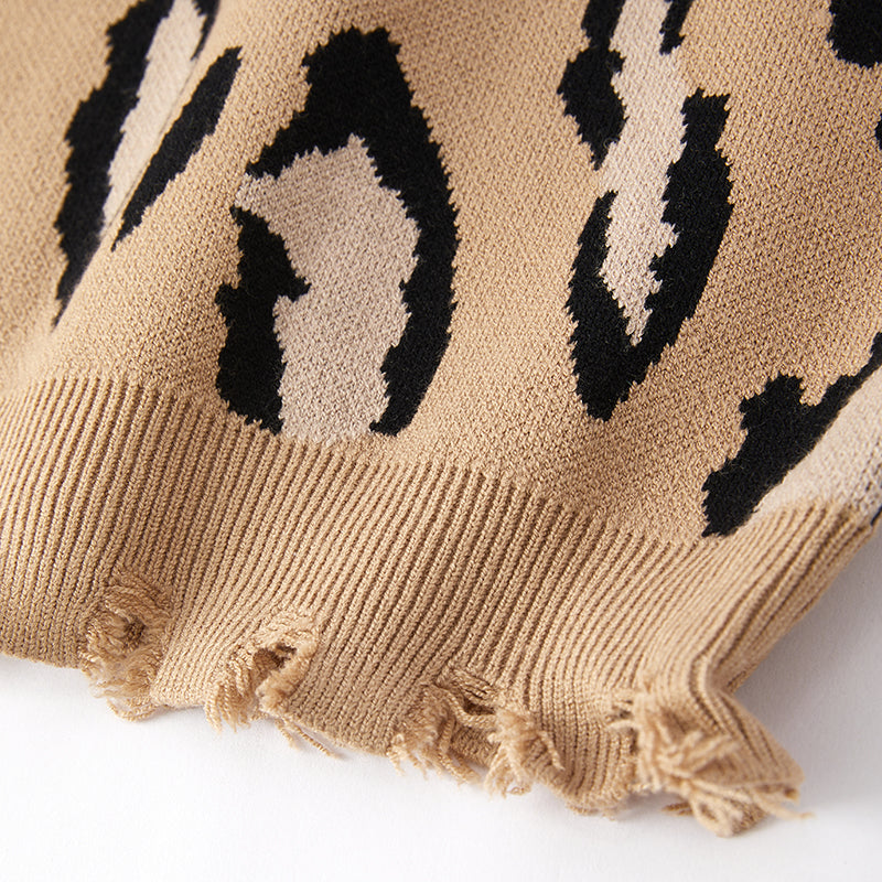 (In Stock L15-1-1)Girls Fall Leopard Print Sweater