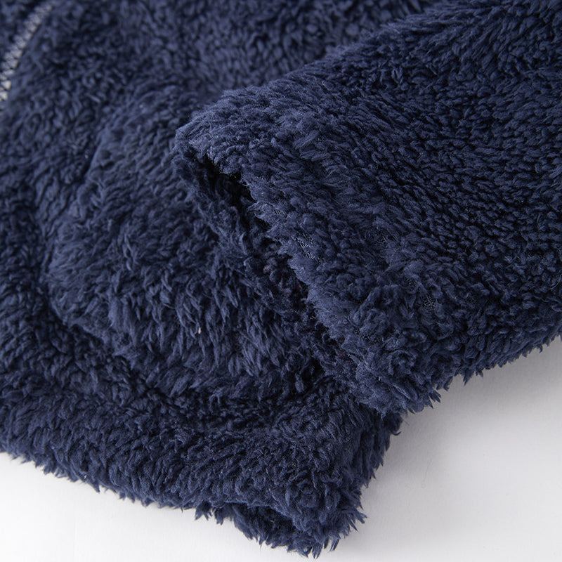 (In Stock L15-2-2)Girls Fall and Winter Bear Ears Dark Blue Fuzzy Coat