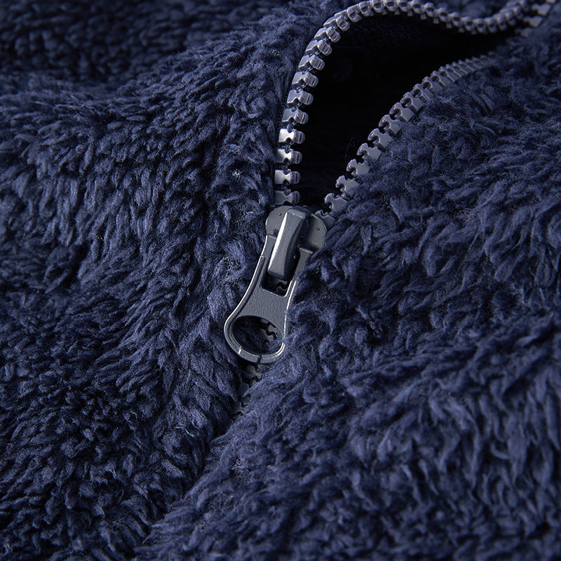 (In Stock L15-2-2)Girls Fall and Winter Bear Ears Dark Blue Fuzzy Coat