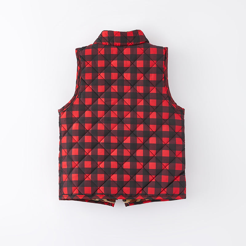 (In Stock L15-2-1)Girls Fall Red Plaid Reversible Vest