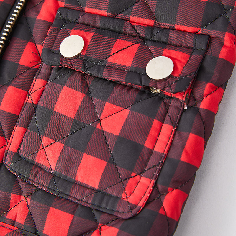 (In Stock L15-2-1)Girls Fall Red Plaid Reversible Vest