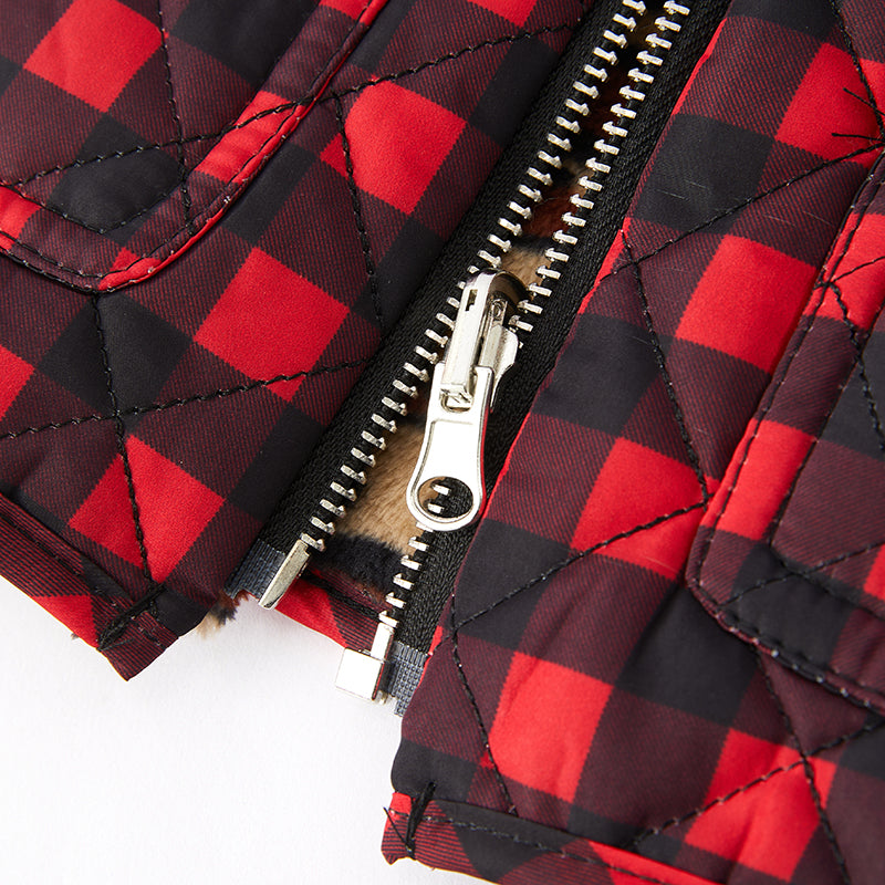 (In Stock L15-2-1)Girls Fall Red Plaid Reversible Vest