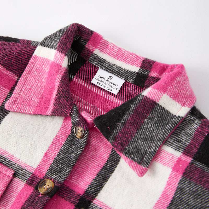 (In Stock L19-2-1 L18-1-2)Mommy and Me Fall Hot Pink Plaid Shirt