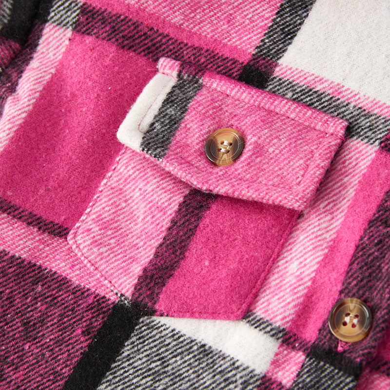 (In Stock L19-2-1 L18-1-2)Mommy and Me Fall Hot Pink Plaid Shirt