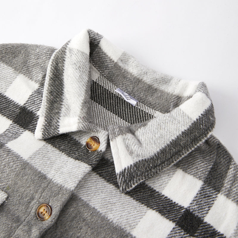 (In Stock L18-2-2 L18-1-2)Mommy and Me Fall Grey Plaid Shirt