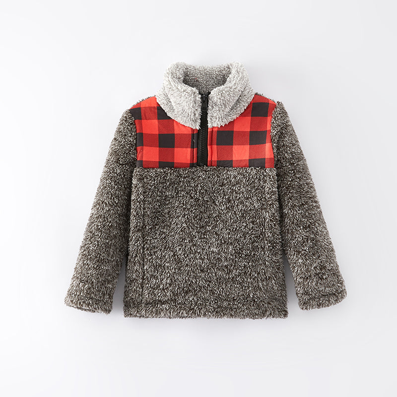 (In Stock L18-2-3)Girls Fall and Winter Grey Plush Coat