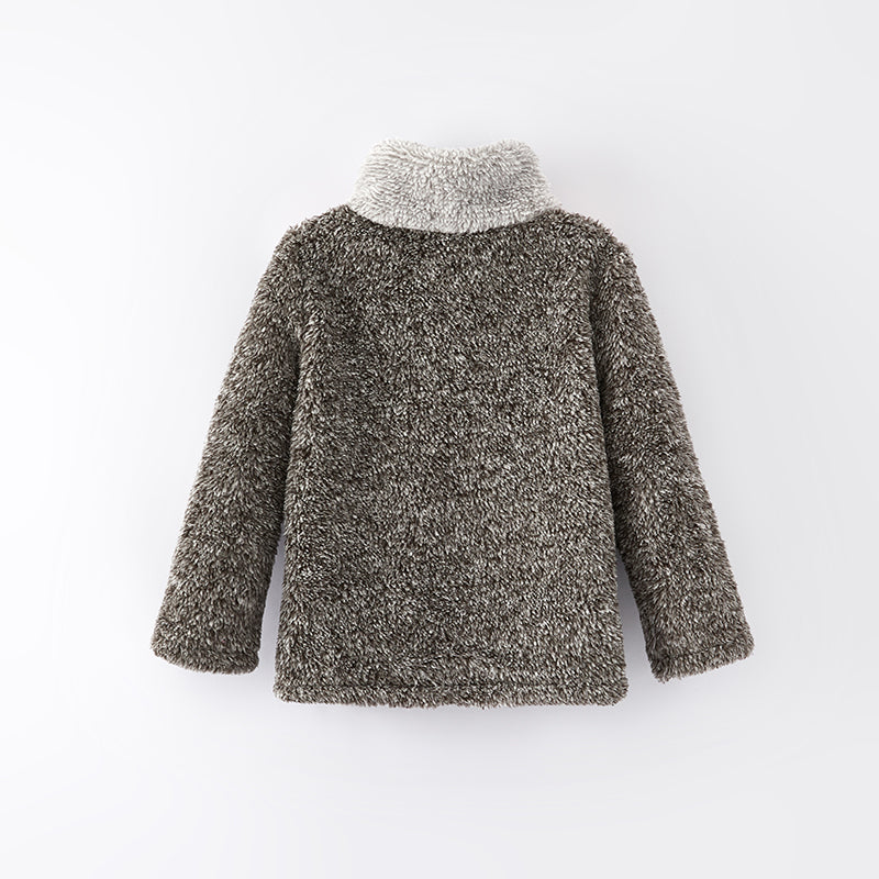 (In Stock L18-2-3)Girls Fall and Winter Grey Plush Coat