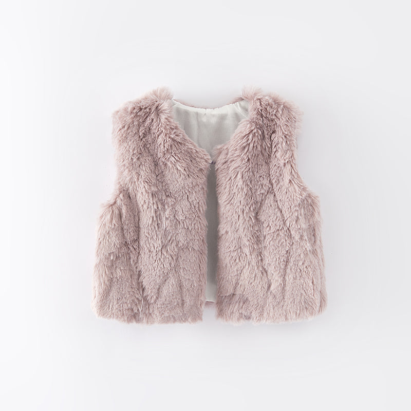 (In Stock G5-3-1)Girls Fall Smoky Pink Faux Fur Vest