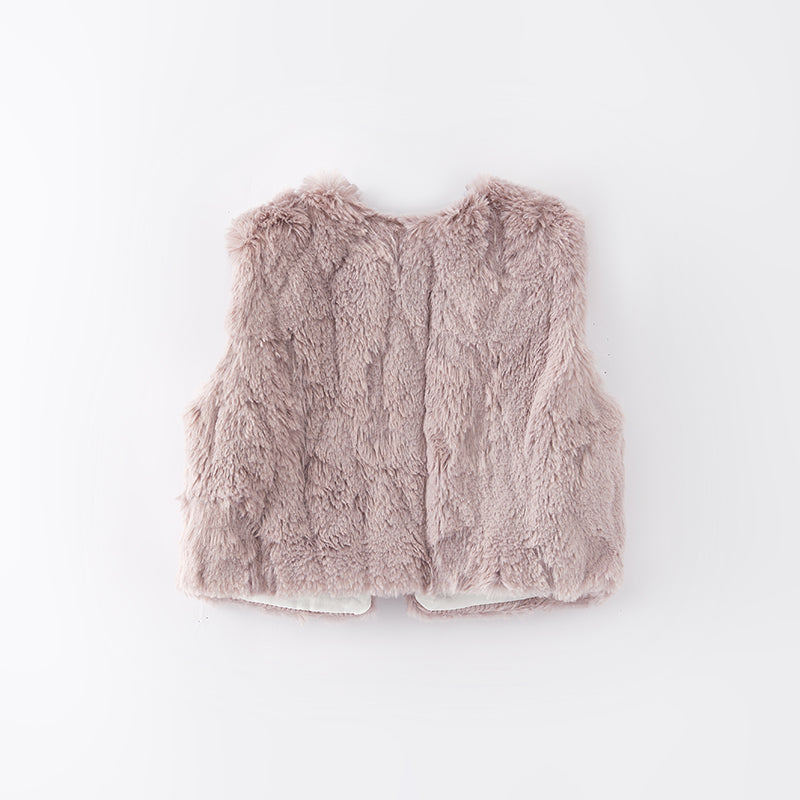 (In Stock G5-3-1)Girls Fall Smoky Pink Faux Fur Vest