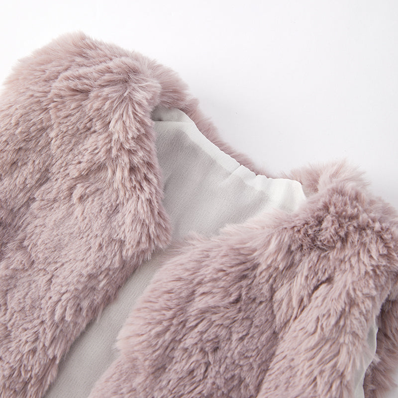 (In Stock G5-3-1)Girls Fall Smoky Pink Faux Fur Vest