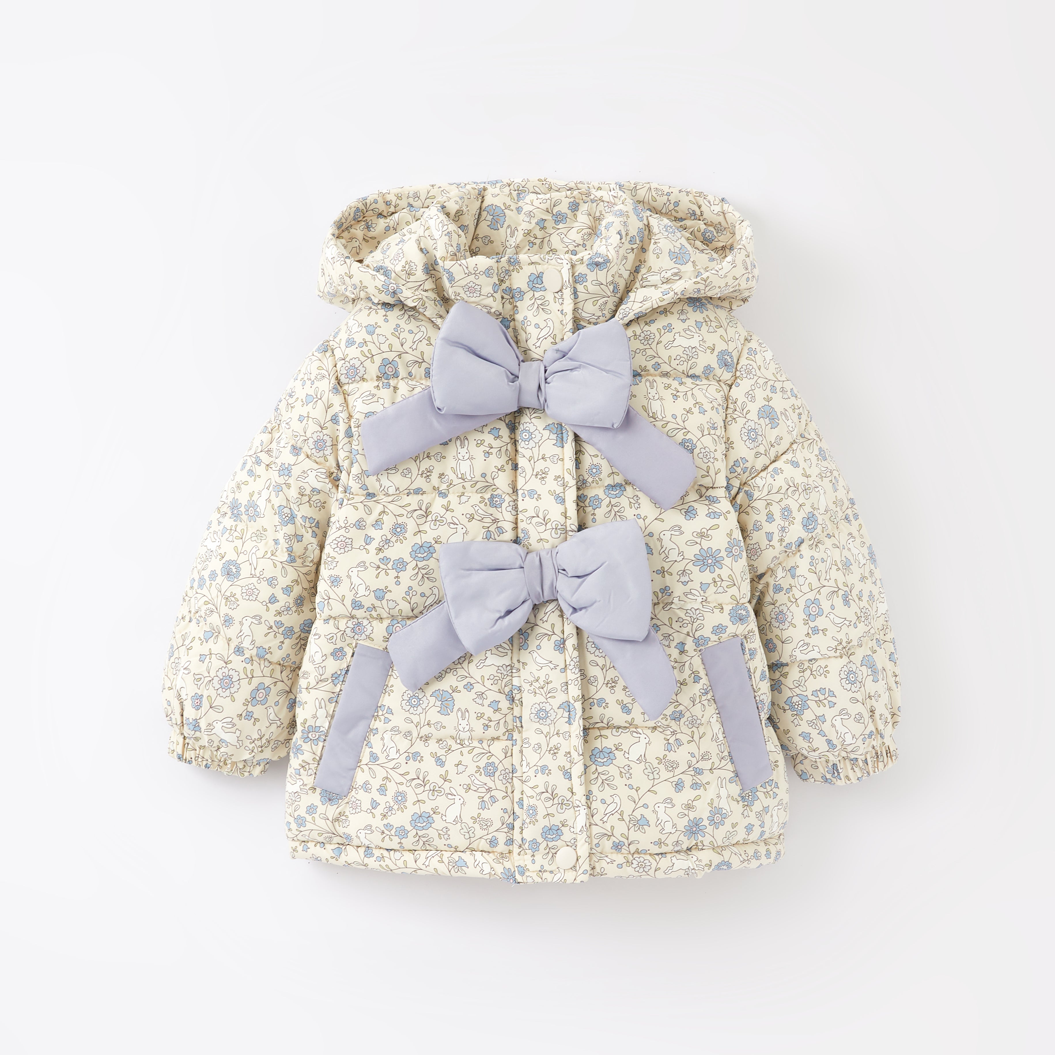 (Pre Order)Adorable Floral Winter Coats with Oversized Bows for Little Girls