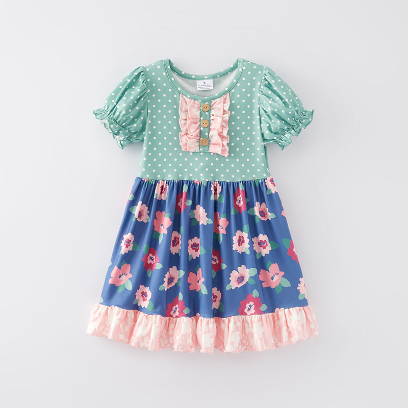 (In Stock E30-1-2)Girls Spring Floral Print Milk Silk Dress