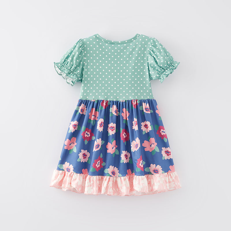 (In Stock E30-1-2)Girls Spring Floral Print Milk Silk Dress