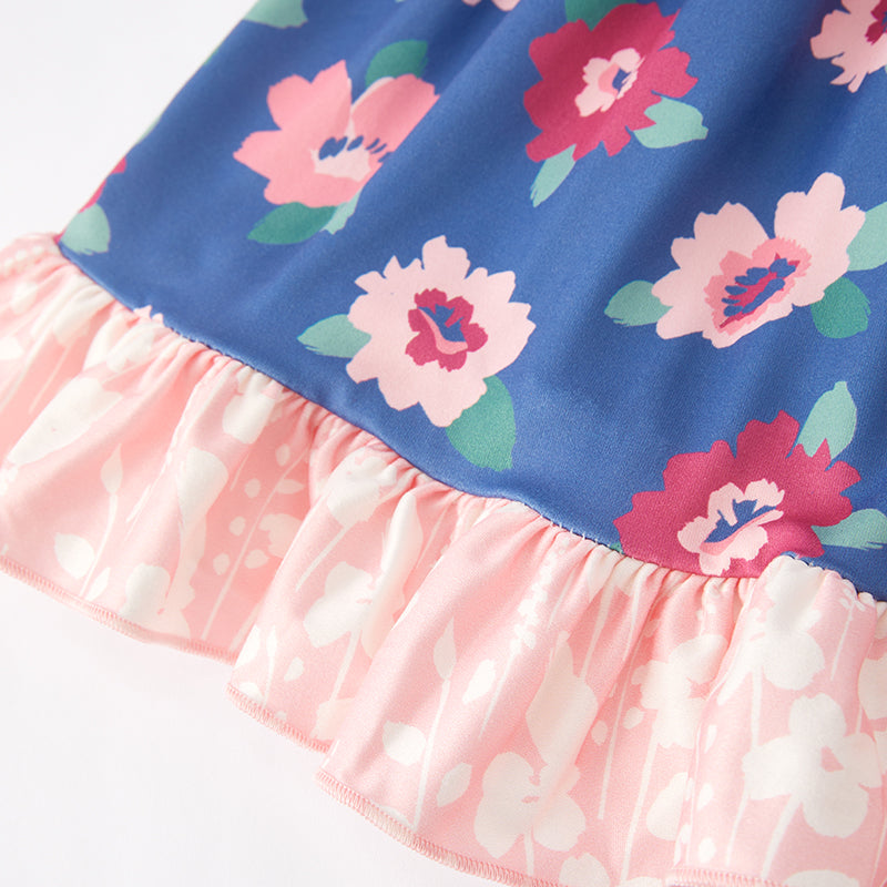 (In Stock E30-1-2)Girls Spring Floral Print Milk Silk Dress