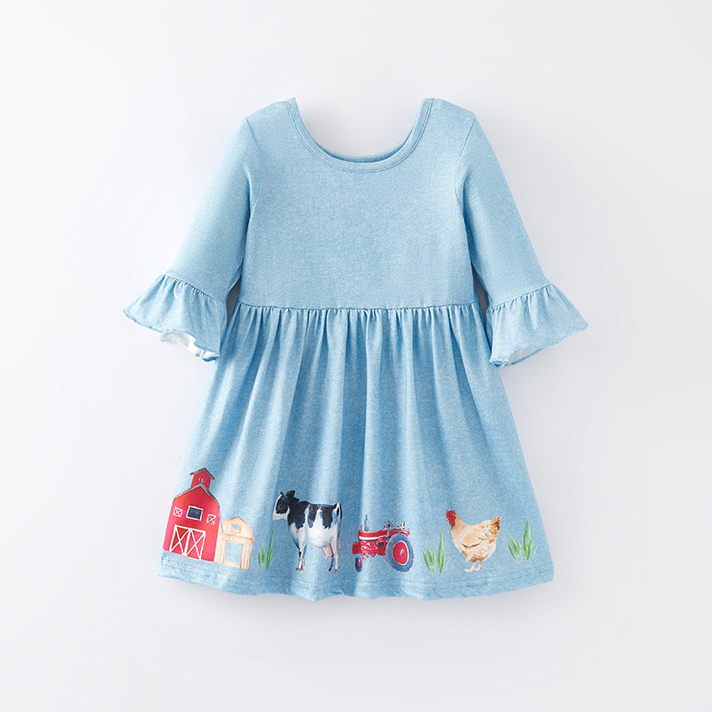 (In Stock G22-4-1)Girls Spring Farm Print Dress